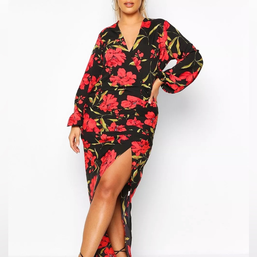 Black floral dress, perfect for any occasion.